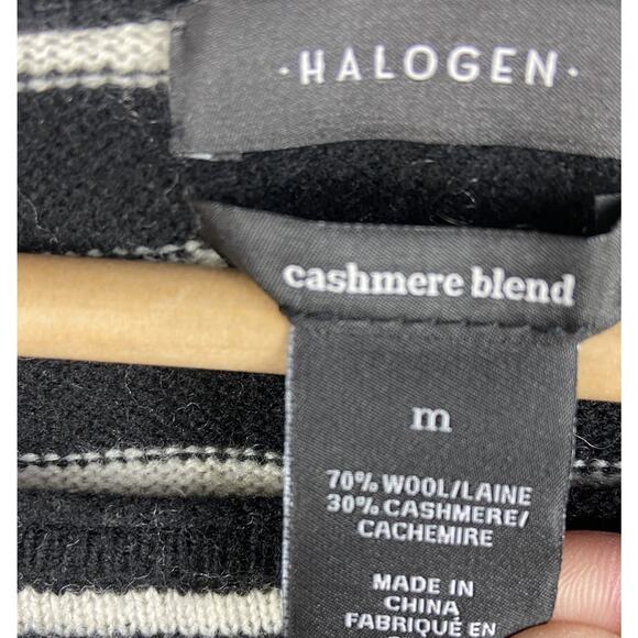Halogen Cashmere Wool Blend Sweater Womens M Costal Chic Striped Preppy Cozycore - Picture 2 of 11